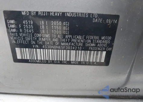 2015 Subaru Legacy 2.5I Limited from USA, damaged, VIN 4S3BNBN65F3024210